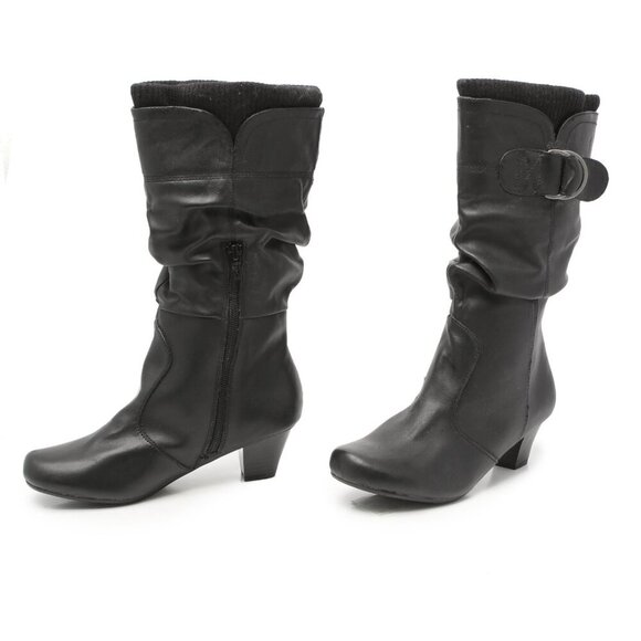 Jessica RUCKLES Deadstock Vegan Leather Slouch Boots Y2K Brown Tall Zipper - Picture 3 of 9